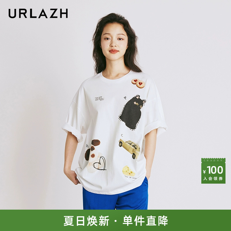 urlazh/有兰白色休闲短袖T恤