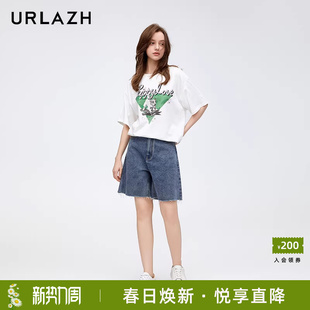 女 复古简约百搭宽松直筒纯棉休闲牛仔五分裤 URLAZH有兰春季 新款