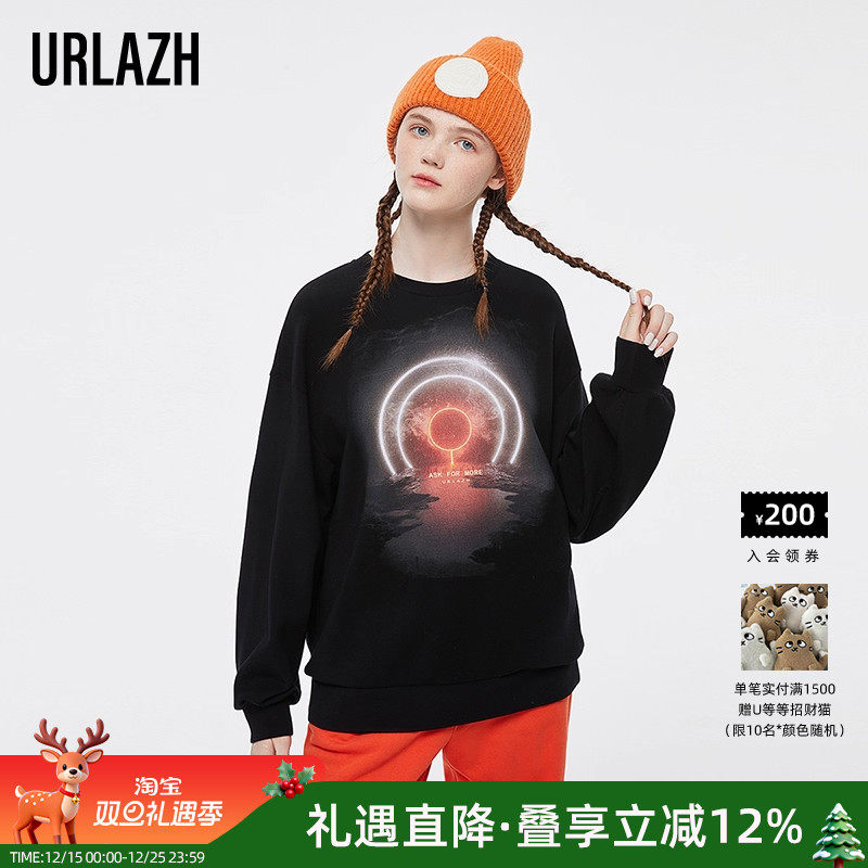 有兰秋冬季黑色宽松卫衣