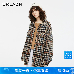 URLAZH有兰秋季 格纹气质宽松毛呢大衣外套女 新款 复古时尚