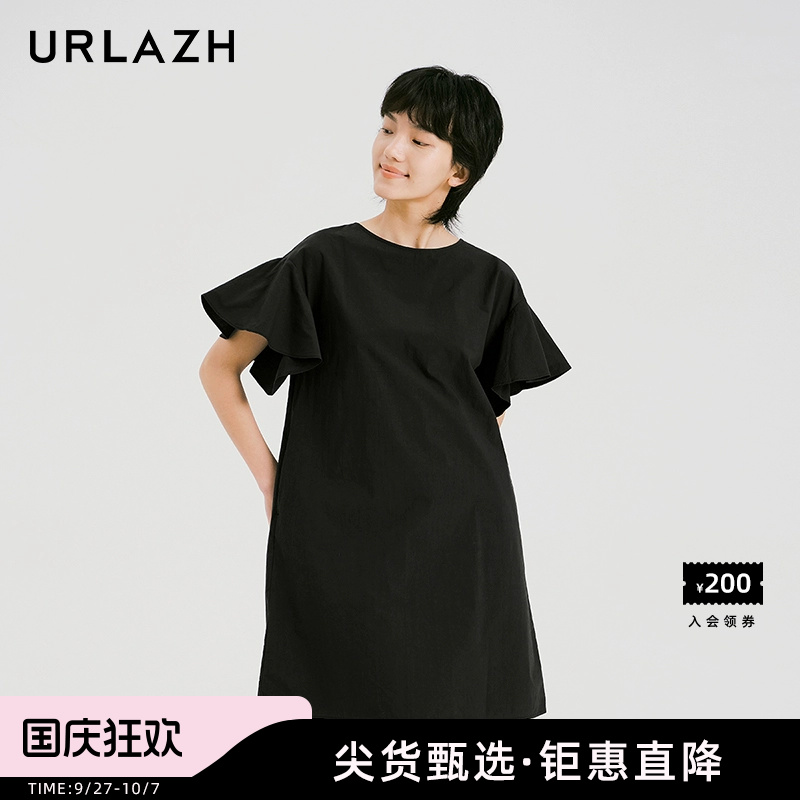 有兰夏季黑色宽松荷叶袖连衣裙
