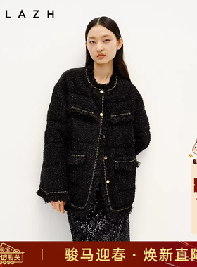 【90%鹅绒】URLAZH有兰冬季新款简约黑色小香风拼接羽绒服外套女