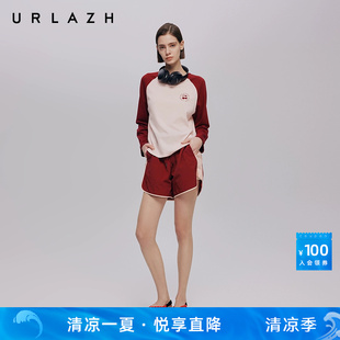 休闲T恤 URLAZH有兰秋季 新款 撞色拼色纯棉插肩袖 圆领百搭上衣长袖