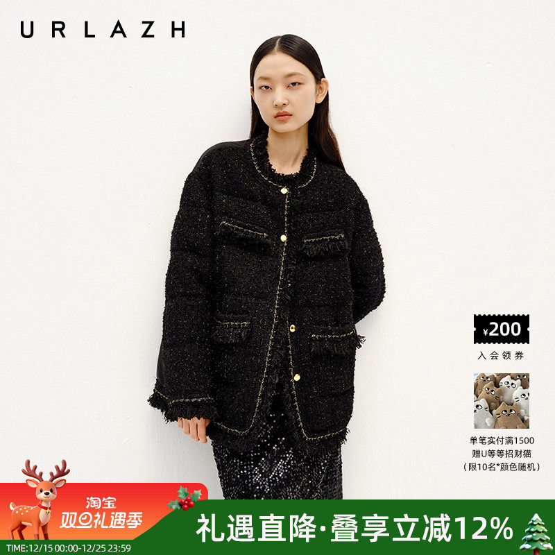 黑色小香风拼接羽绒服外套