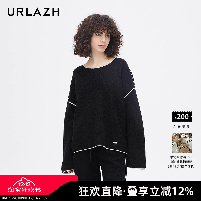 urlazh/有兰黑色羊毛套头衫