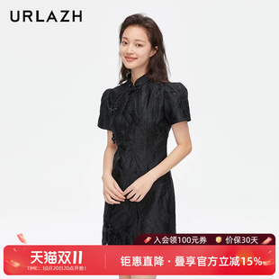 URLAZH有兰夏季新款复古别致修身黑色气质女人味新中式连衣裙女