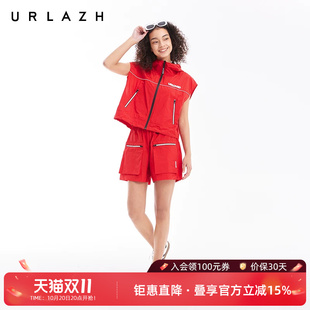 URLAZH有兰夏季新款明媚元气番茄红BF风休闲百搭宽松工装短裤女