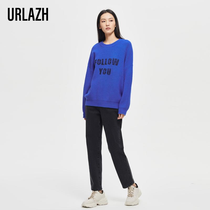 urlazh有兰冬季新款套衫字母外穿宝蓝复古日系慵懒毛衣合集