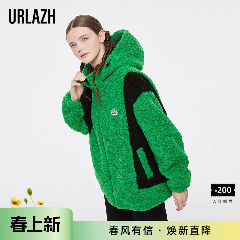 URLAZH有兰冬季新款复古洋气短款时尚气质休闲宽松长袖连帽外套女