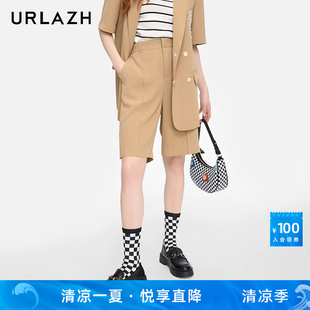 URLAZH有兰新款 女 简约气质休闲宽松直筒复古西装 五分短裤