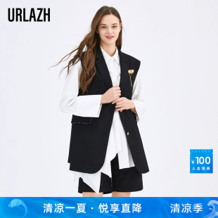 URLAZH有兰秋季 马甲女 新款 黑色职业百搭宽松胸针西装