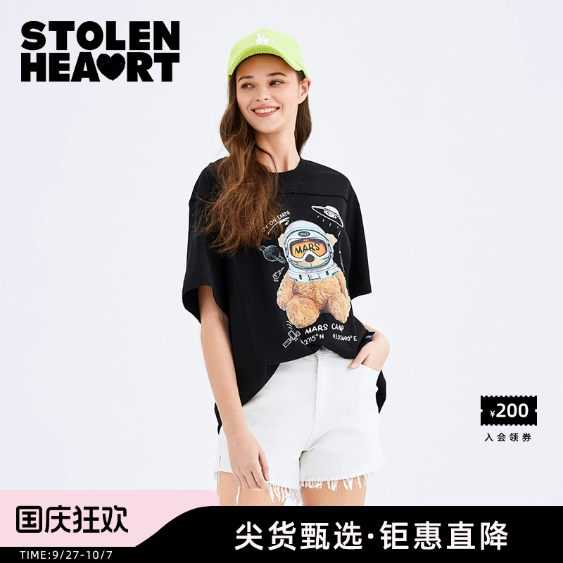 STOLENHEART黑色印花短袖T恤
