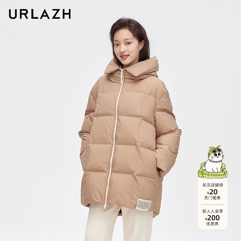 URLAZH有兰新款鹅绒休闲宽松复古时尚设计感轻薄连帽羽绒服外套女