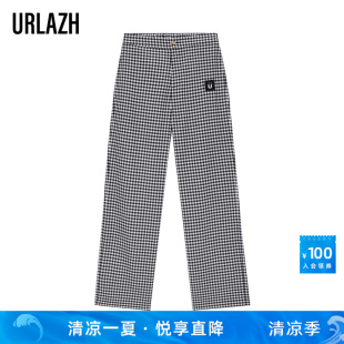 女 urlazh有兰秋季 新款 百搭ins潮高腰直筒阔腿黑白格子休闲裤 长裤