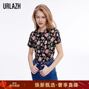 休闲百搭基础圆领短袖 个性 印花T恤女 纯棉复古时尚 URLAZH有兰新款