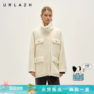 URLAZH有兰冬季新款气质简约白色宽松绵羊毛呢绒绒大衣外套女