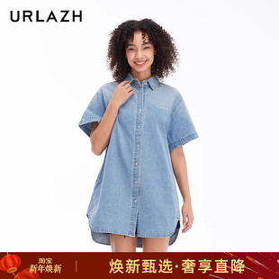 牛仔连衣裙女 衬衫 URLAZH有兰新款 复古简约直筒休闲宽松设计感短袖