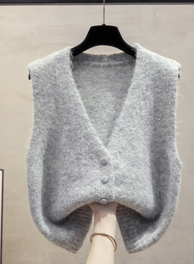 亮片开衫v领针织马甲背心女2025秋冬新款宽松外穿马夹毛衣坎肩潮