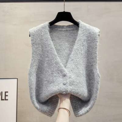 羊毛亮片开衫针织马甲女毛衣坎肩