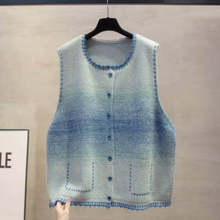 花纱手工圆领针织开衫马甲背心女2025秋冬新款宽松马夹毛衣坎肩潮