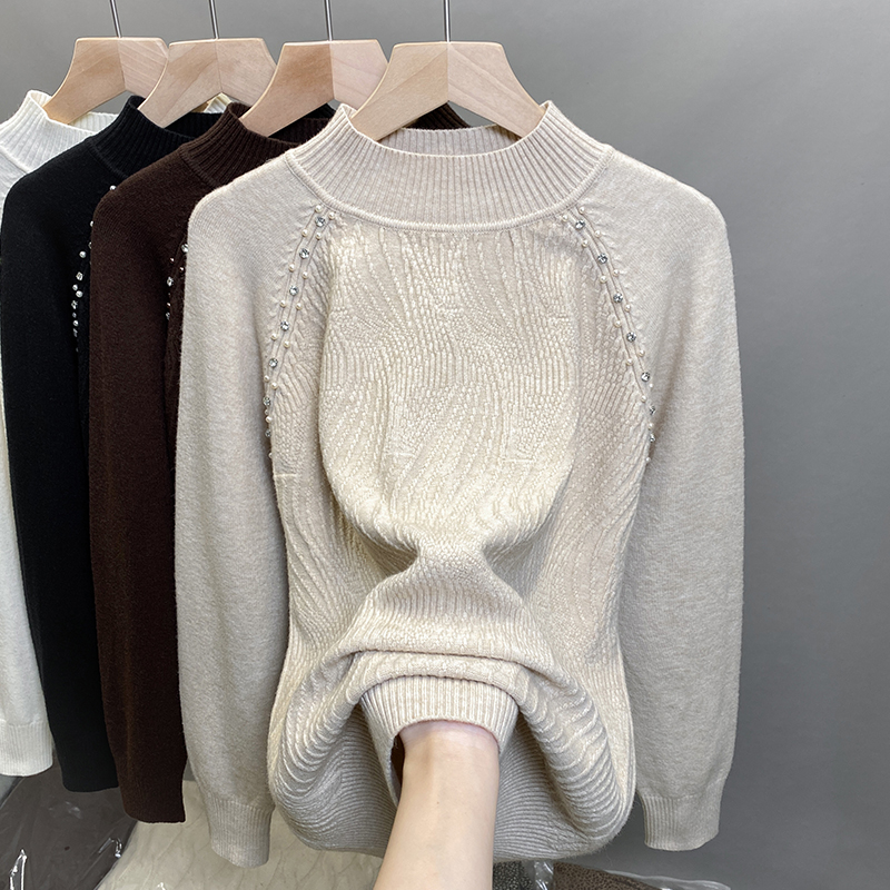 半高领毛衣钉珠针织衫加厚打底衫