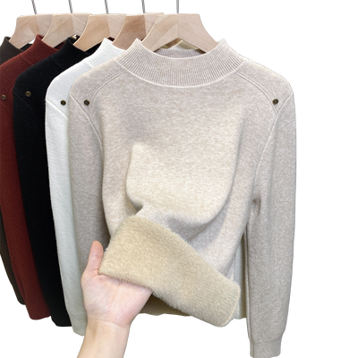 一体绒半高领毛衣女加绒厚打底衫