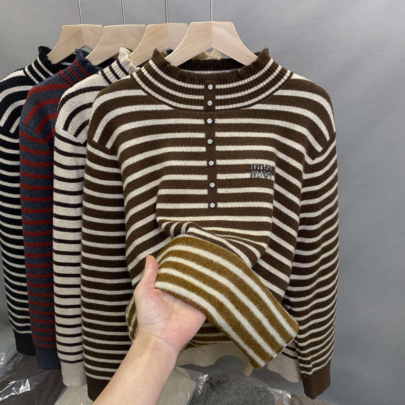 一体绒半高领毛衣女加绒厚打底衫