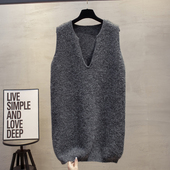 长款 亮片v领针织马甲背心女2025秋冬新款 宽松外穿马夹毛衣坎肩潮