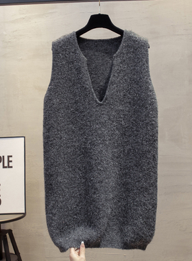 长款亮片v领针织马甲背心女2025秋冬新款宽松外穿马夹毛衣坎肩潮