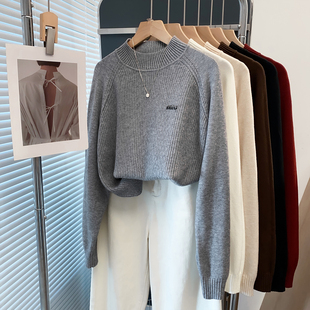内搭洋气打底衫 半高领纹理毛衣女套头2025秋冬新款 宽松外穿针织衫