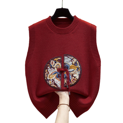 新中式针织马甲背心国风毛衣坎肩