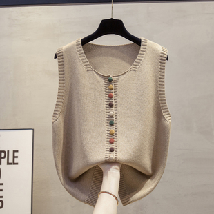 开衫 宽松外穿马夹叠穿棉毛衣坎肩 圆领针织马甲背心女2026春秋新款