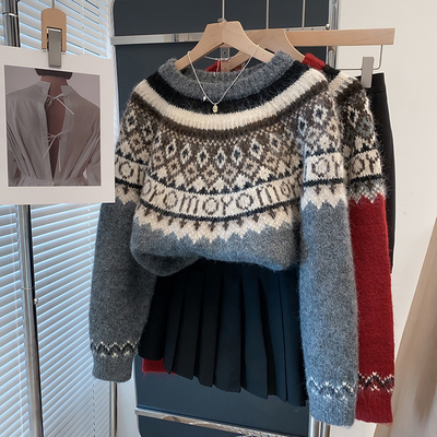 羊毛圆领费尔岛毛衣女加厚打底衫