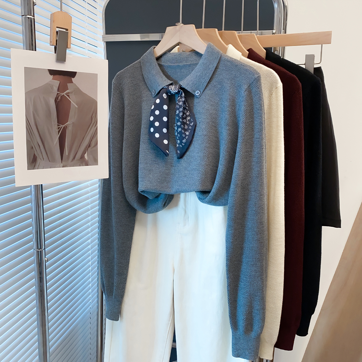 羊毛丝巾polo领毛衣女打底针织衫