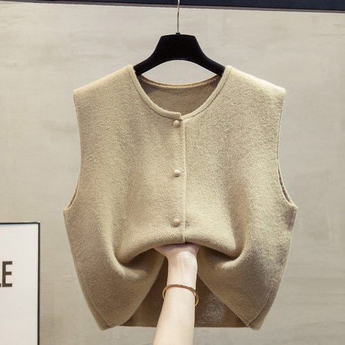 圆领短针织开衫马甲背心女2025秋冬新款宽松外穿马夹叠穿毛衣坎肩 - 封面