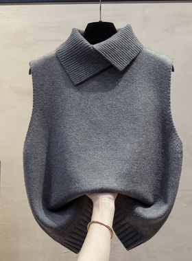 翻领针织马甲背心女2025秋冬新款宽松外穿马夹叠穿洋气毛衣坎肩