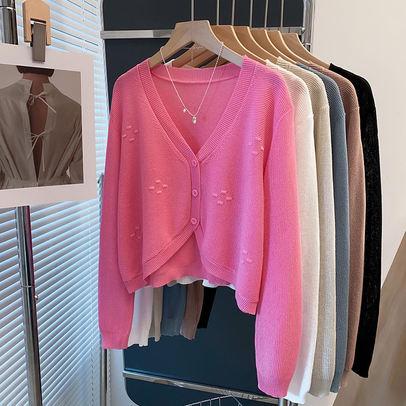 圆弧下摆冰丝针织开衫薄外穿上衣