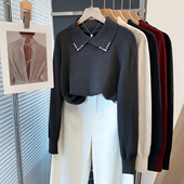 潮 内搭洋气打底衫 钉珠方领毛衣女套头2025秋冬新款 宽松外穿针织衫