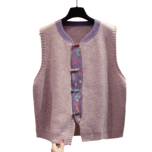 花纱针织开衫女旗袍马甲背心2025秋冬新款宽松外穿马夹毛衣坎肩潮