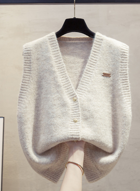 开衫v领针织马甲背心女2025秋冬新款宽松外穿马夹叠穿毛衣坎肩潮