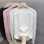 上衣潮 内搭钉珠打底衫 蕾丝圆领毛衣女套头2025秋冬新款 外穿针织衫