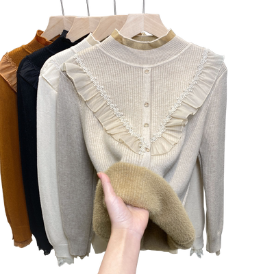 一体绒半高领毛衣加厚加绒打底衫