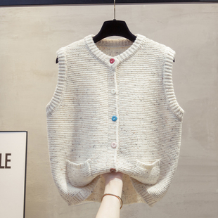 花纱开衫圆领针织马甲背心女2025秋冬新款宽松马夹外穿毛衣坎肩潮