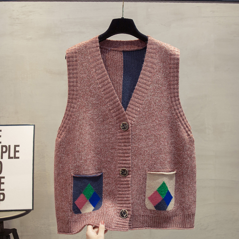 花纱v领针织开衫宽松毛衣坎肩潮