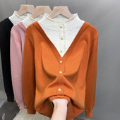 内搭洋气上衣潮 蕾丝针织衫 半高领毛衣女假两件打底衫 2025秋冬新款