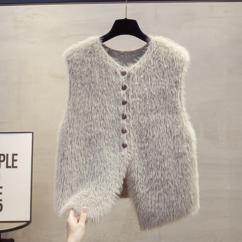 水貂绒开衫圆领针织马甲毛衣坎肩