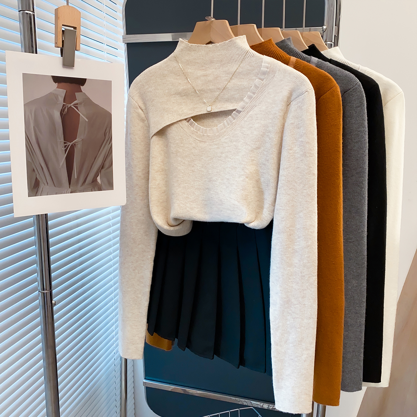 羊毛半高领毛衣女蕾丝打底针织衫