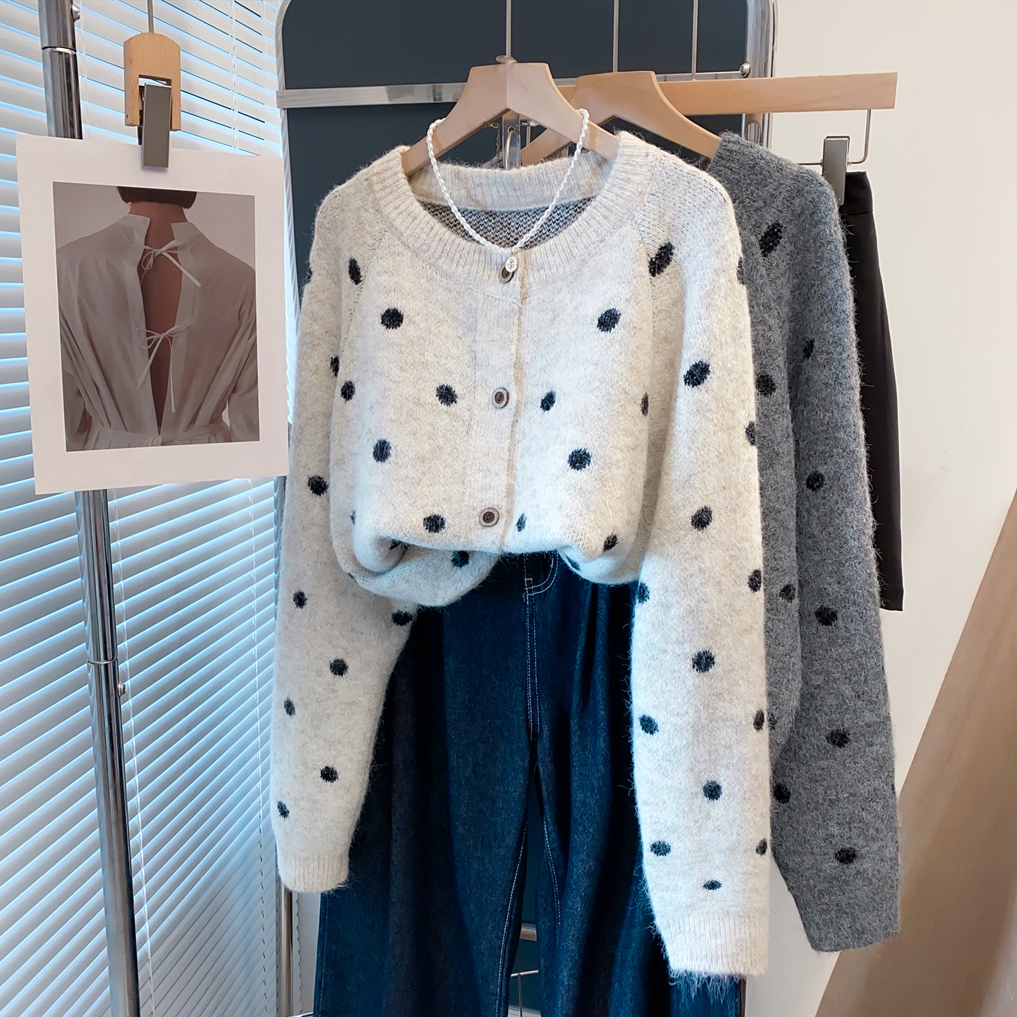 羊毛圆领毛衣外套宽松针织开衫潮