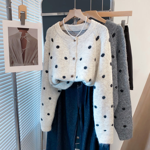 羊毛圆领毛衣外套宽松针织开衫潮