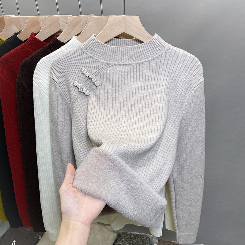 加绒半高领毛衣一体绒加厚打底衫